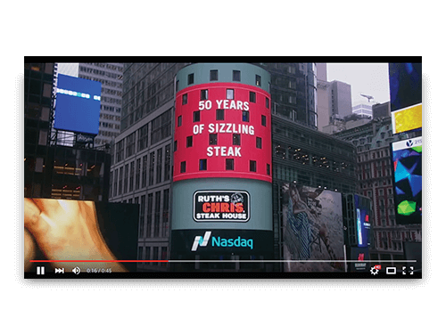 Screen Shot of YouTube Video Showing Ruth's Chris Video On NASDAQ Tower